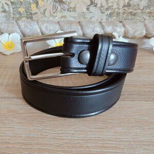 NAB Leather Full Grain Canada Black Square Silver Buckle Belt Everyday Sz. 34